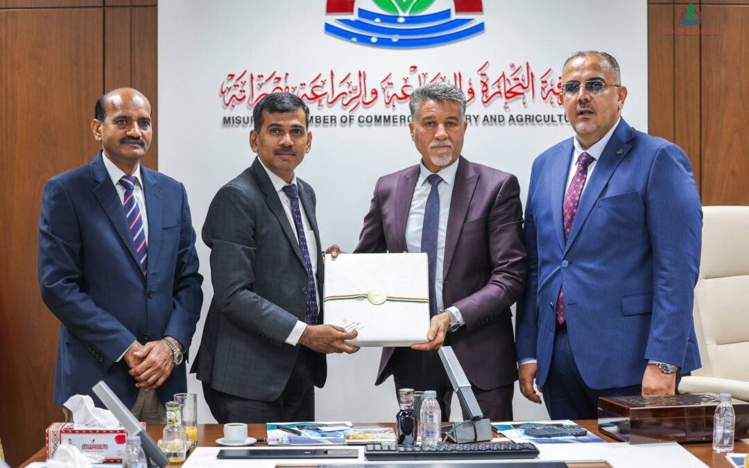 Misurata chamber of commerce, industry, and agriculture receives the Indian vice minister of external affairs, the ambassador of India to Libya, and a diplomatic and business delegation